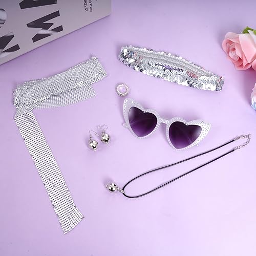 Miniatura 7 de Juego de accesorios de discoteca de los años 70 para mujer, bufanda de lentejuelas de discoteca con