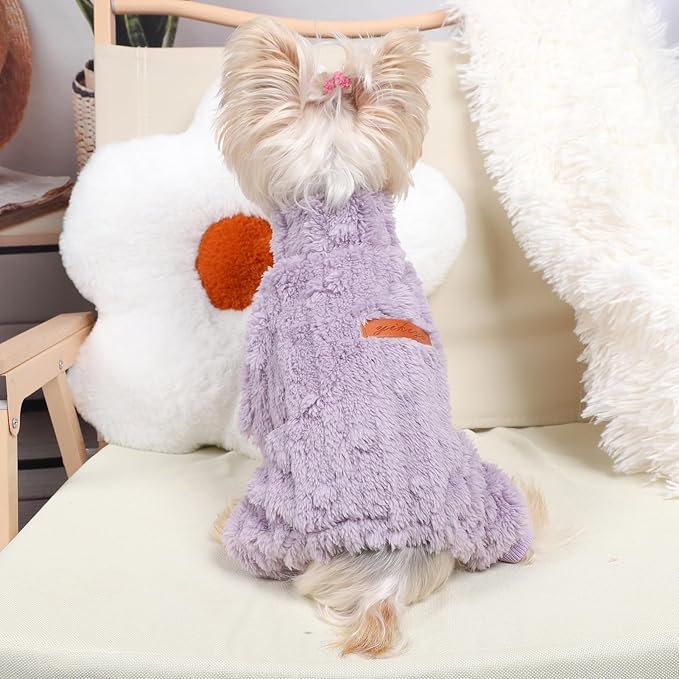 Suéter para Perros Pequeños DaFuEn, Pijama de Felpa Cálida, Ropa para Chihuahua Yorkie (Púrpura, XX-Small) miniatura 5