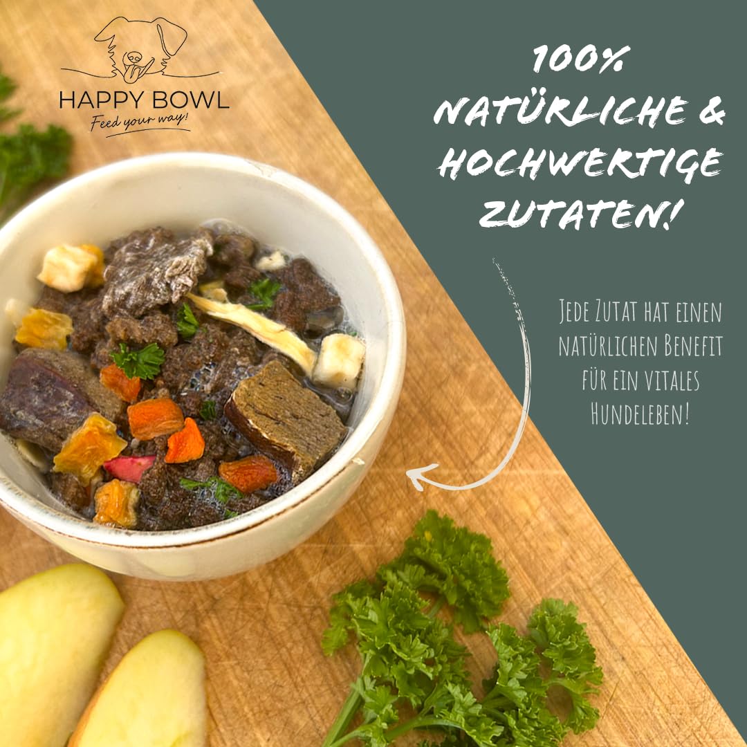 Happy Bowl - Trockenbarf Rind - 2,25kg-Beutel - Alleinfuttermittel für Hunde auf Basis natürlicher Inhaltsstoffe - Trockenfutter, Nassfutter oder Barf-Ersatz