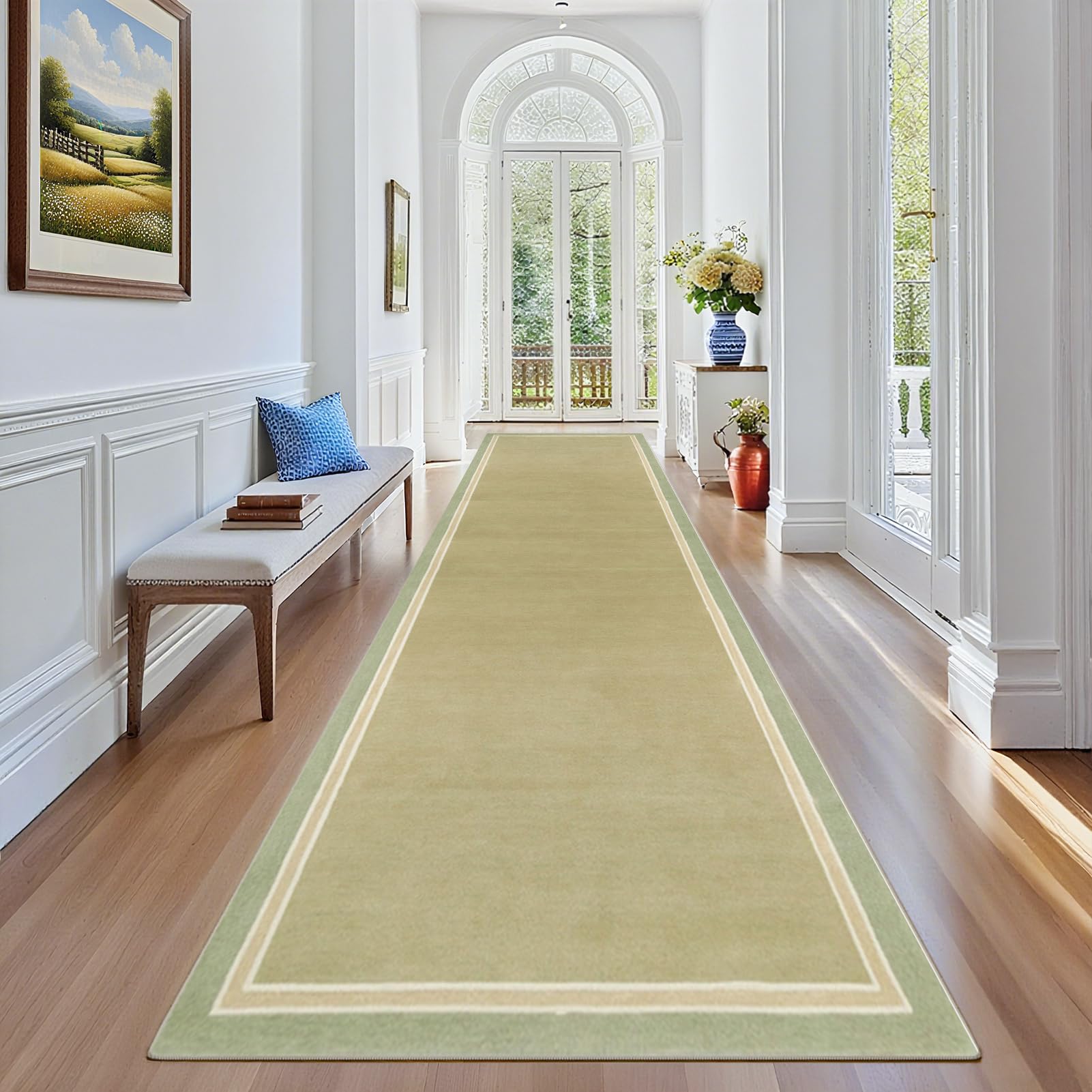 Tapis couloir long contre les glissades : grand tapis entrée intérieur vert