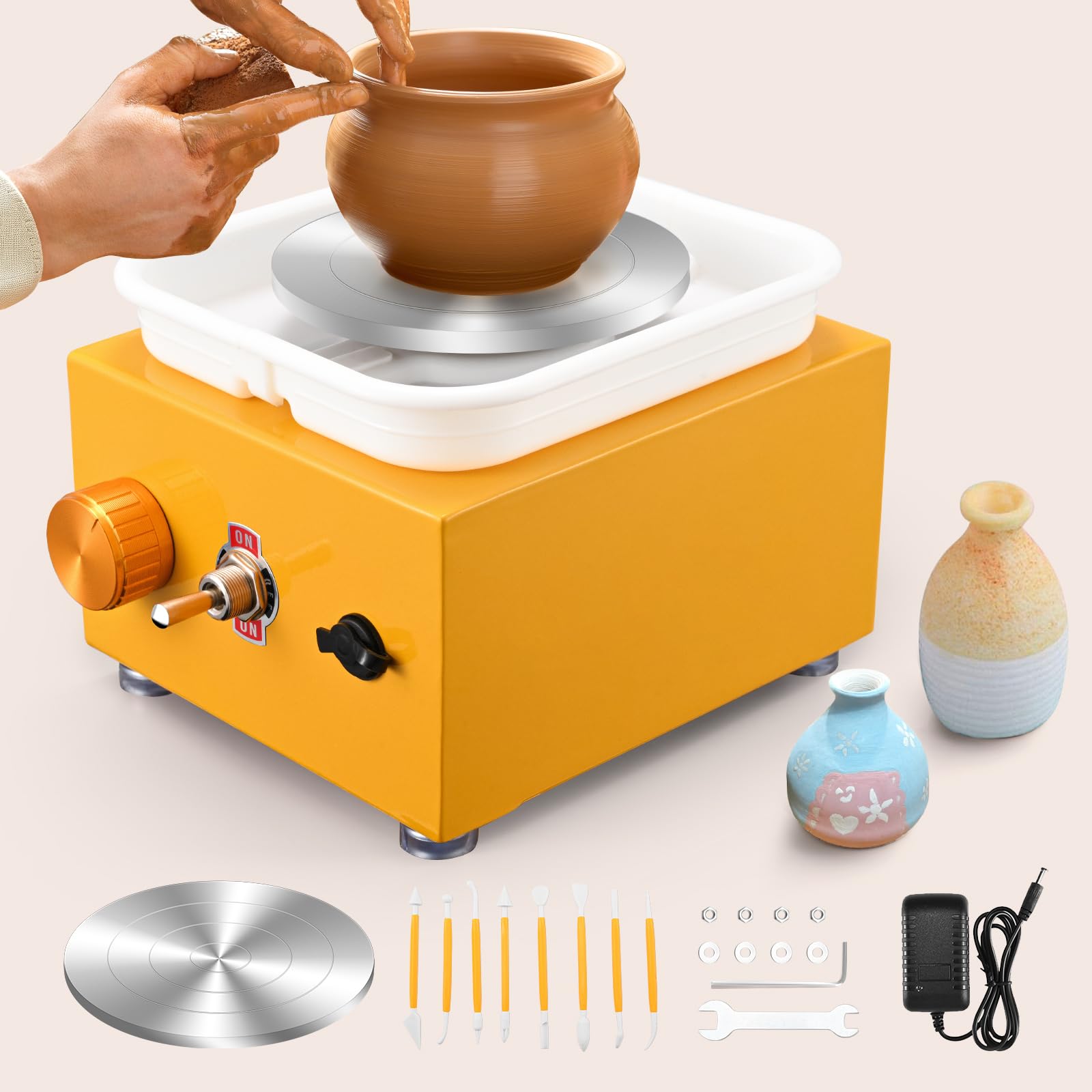 Torno de Alfarero, 2000RPM y 30W Torno Eléctrico para Alfarero con Cuenca de ABS Desmontable y Plato Giratoria de 6.5/10cm Torno de Alfarero para Niños y Adultos Herramienta de Manualidades para