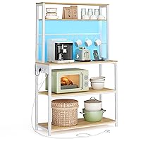 VASAGLE Scaffale da Cucina con LED, Scaffale per Microonde con Multipresa
