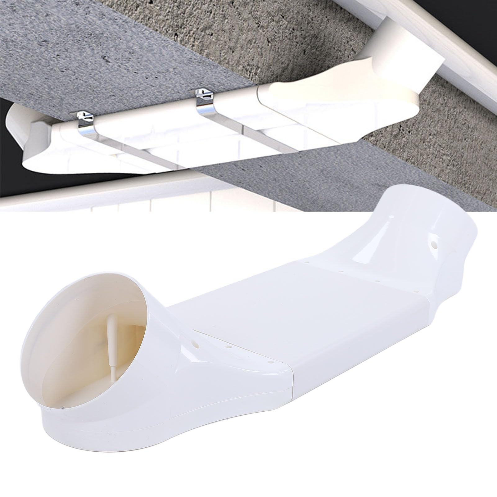 Fafeicy Kit de Transición de Conducto ABS de 200mm, Adaptador Redondo a Plano, Tubo de Cruce de Haz sin Taladro para de Ventilación de Secadora en Lavandería Doméstica