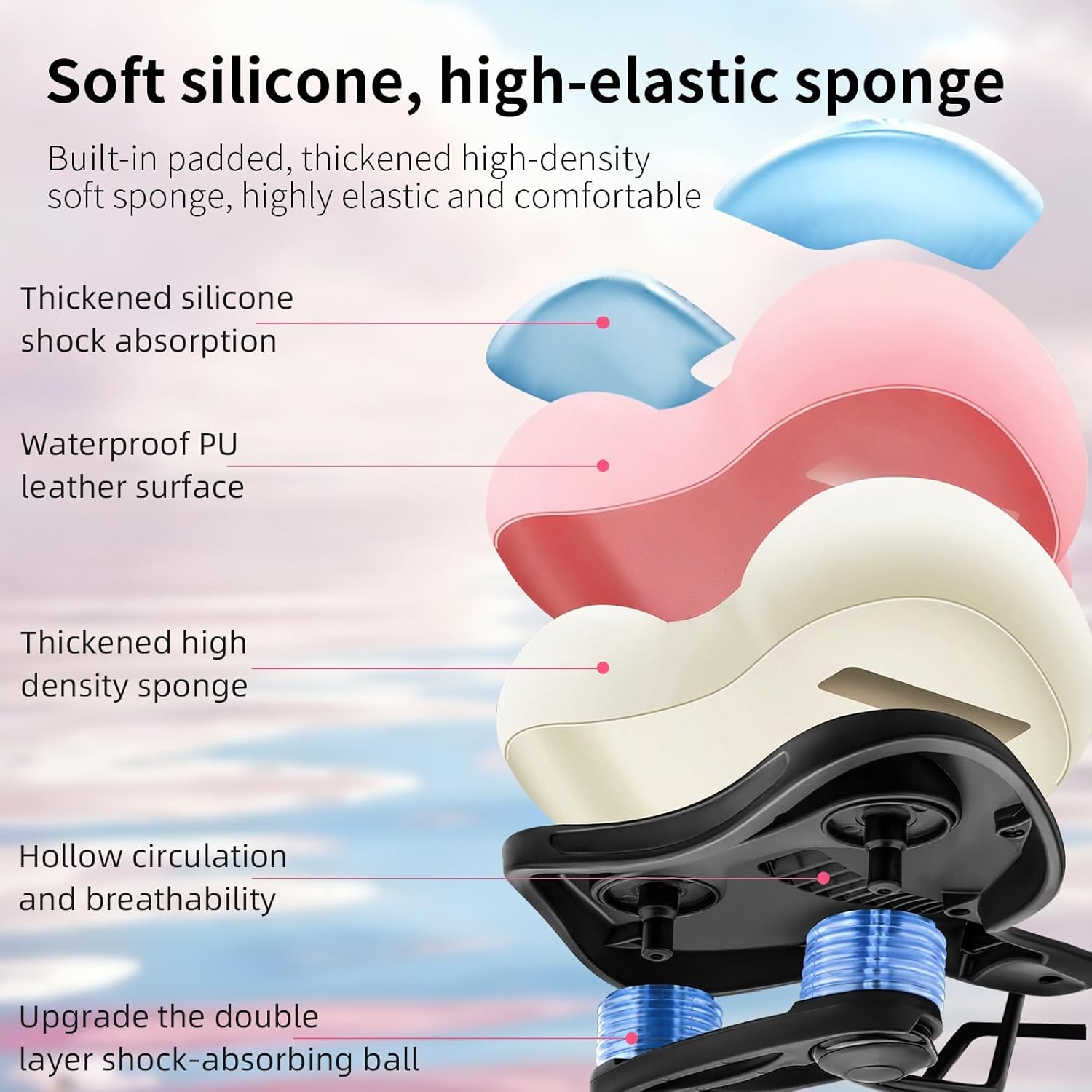 Bicycle Seat Non-Slip Waterproof Hollow Breathable Bike Seat Comfortable Soft an Enlarged Cushion Sponge Bicycle Saddle