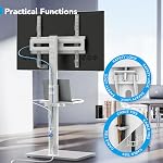 AX WABER Floor TV Stand with Power Outlet& Shelf, Universal TV Stand Mount for 27-65 inch TV up to 88lbs, 70 Degree Swivel 9 Level Height Adjustable with Tempered Glass Base for Bedroom, Office White
