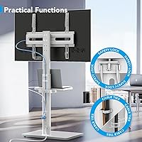 Vista 7 de AX WABER - Soporte de piso para TV con toma de corriente y estante, soporte universal para TV de 27 a 65 pulgadas hasta 88 libras, giro de 70