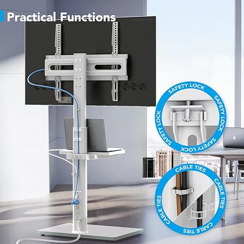 Miniatura 7 de AX WABER - Soporte de piso para TV con toma de corriente y estante, soporte universal para TV de 27 a 65 pulgadas hasta 88 libras, giro de 70