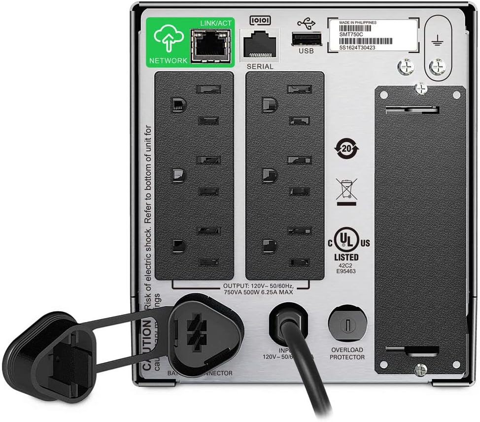 Rear panel of APC Smart-UPS SMT750C showing ports and outlets