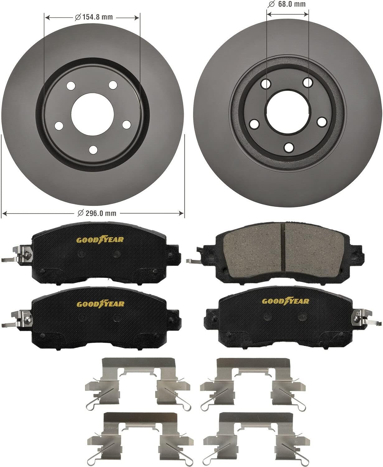 Goodyear Brakes PRK67812F | Front Premium Brake Kit with Pair (2) of AntiOx Coated Brake Rotors and Ceramic Brake Pads fits Nissan Altima 20-13