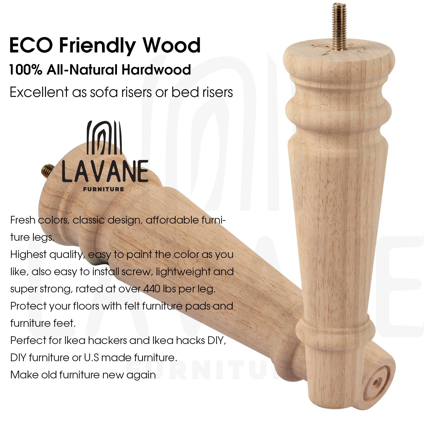 La Vane 8 Inch Unfinished Solid Wood Furniture Legs (20cm) - Image 3