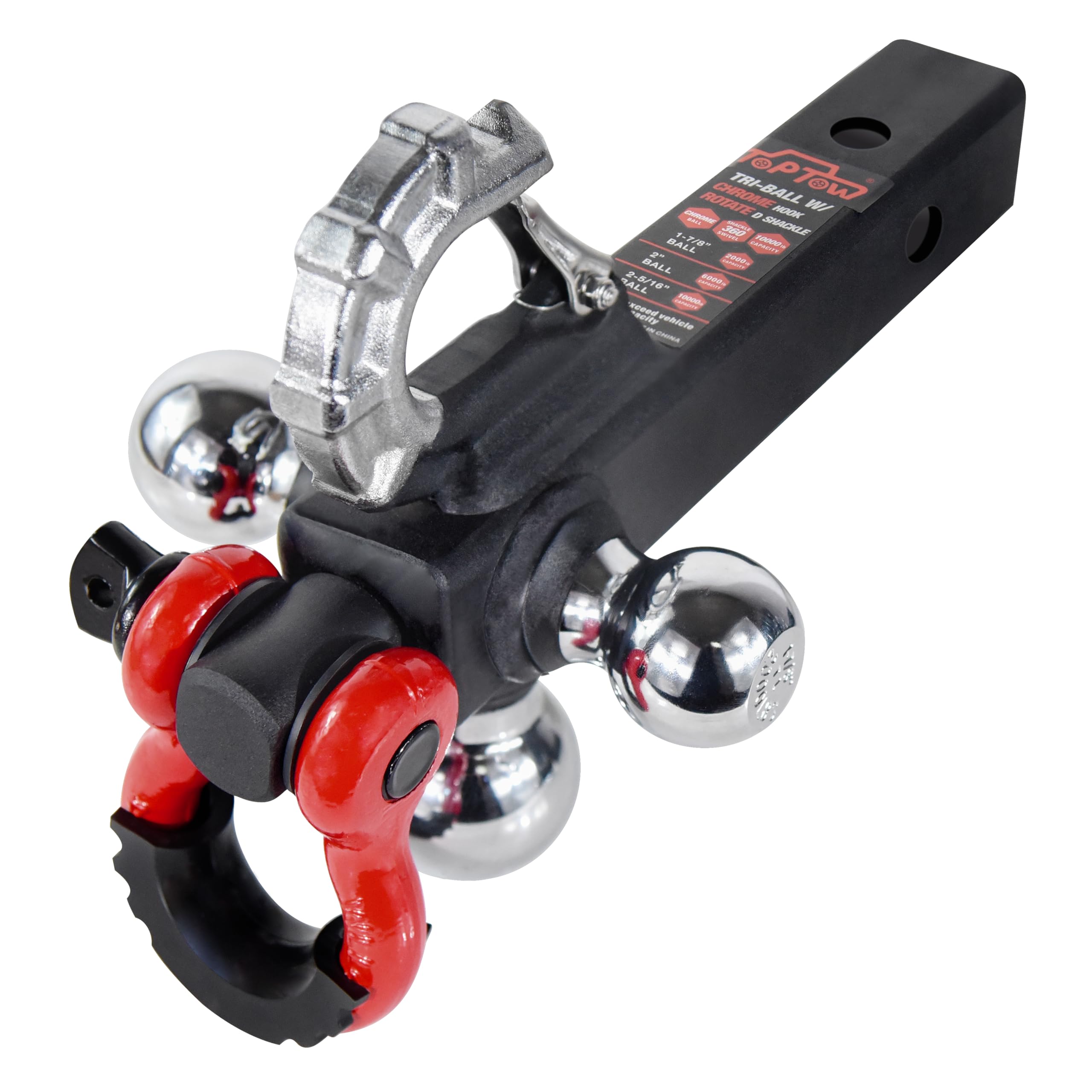 Snapklik Toptow Recovery Shackle Ball Hitch Mount W Chrome Triple