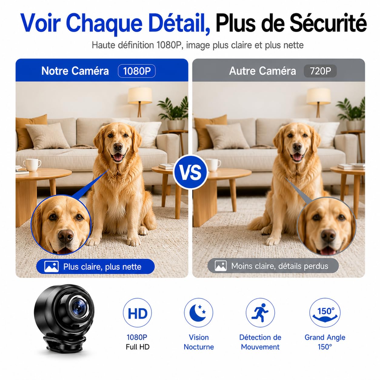Mini Caméra Espion WiFi HD 1080P Caméra Cachée Sans Fil Vision Nocturne Détection de Mouvement Accès à Distance Enregistrement Continu Surveillance Intérieure Maison