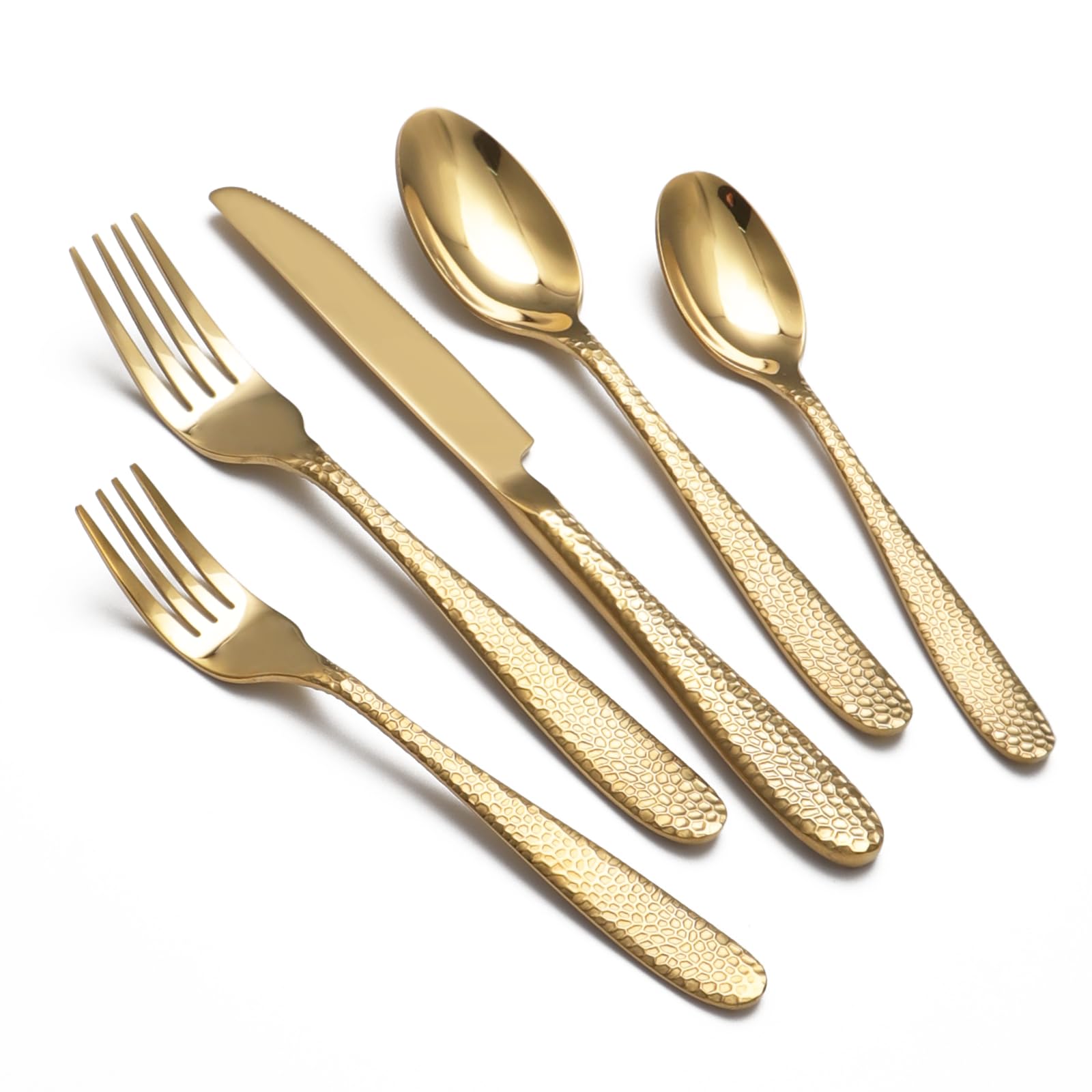 SIAKA Gold Hammered Flatware Set