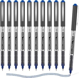 Shuttle Art Rollerball Pens, 10 Pack Blue Liquid Ink Pens, 0.5mm Extra Fine Point, Quick Drying for Writing Journaling Taking Notes School Office