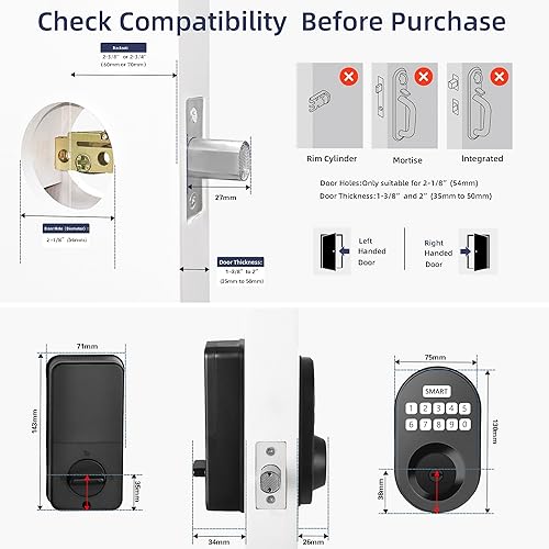 Miniatura 6 de MINIA Cerradura de teclado, bloqueo automático, contraseña antimirada, cerraduras inteligentes para puertas, cerradura de puerta de entrada sin