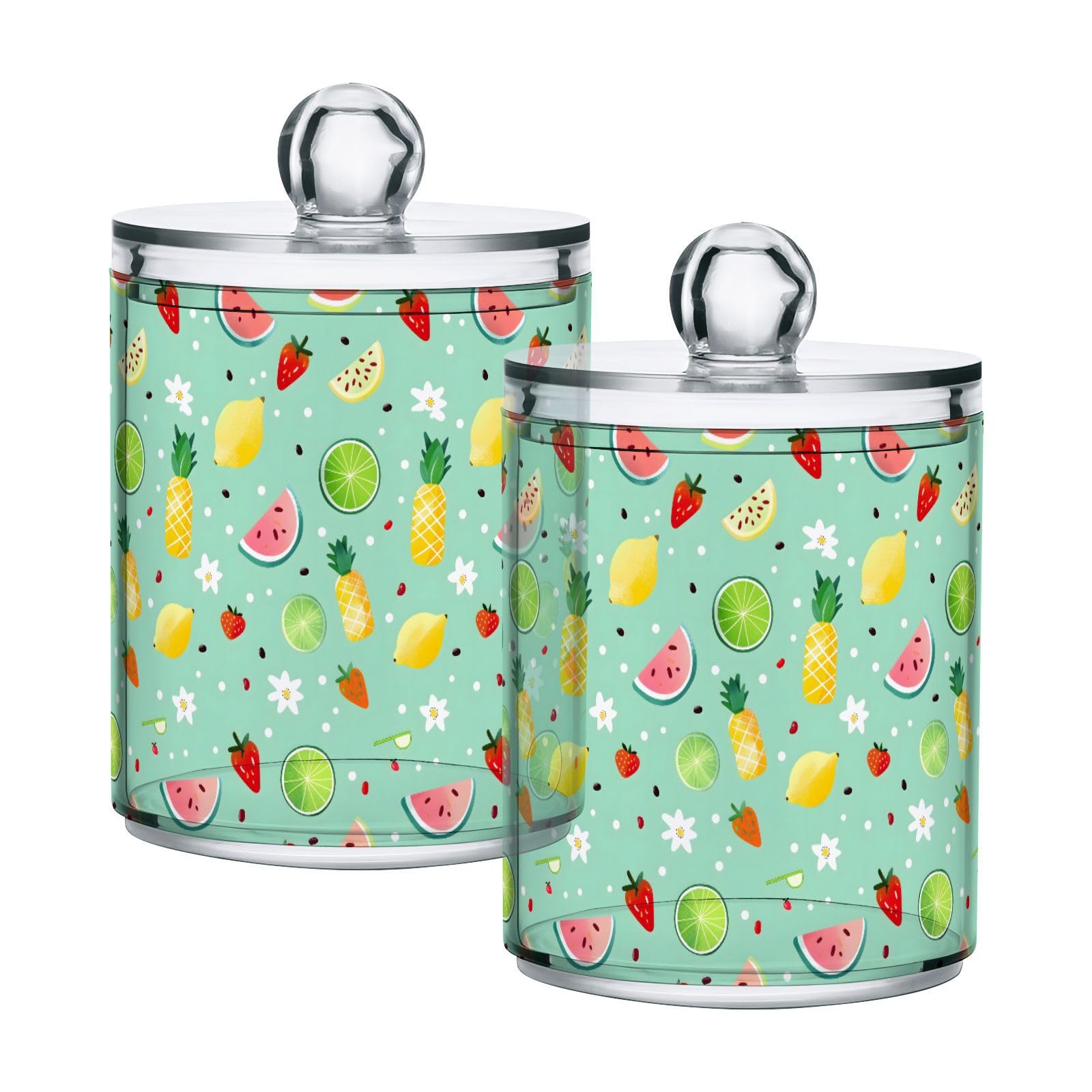 ALAZA 2 Pack Qtip Holder Summer Fruit Watermelon, Cotton Swab Dispenser with Lid Bathroom Containers Canister Organizer Storage Jar