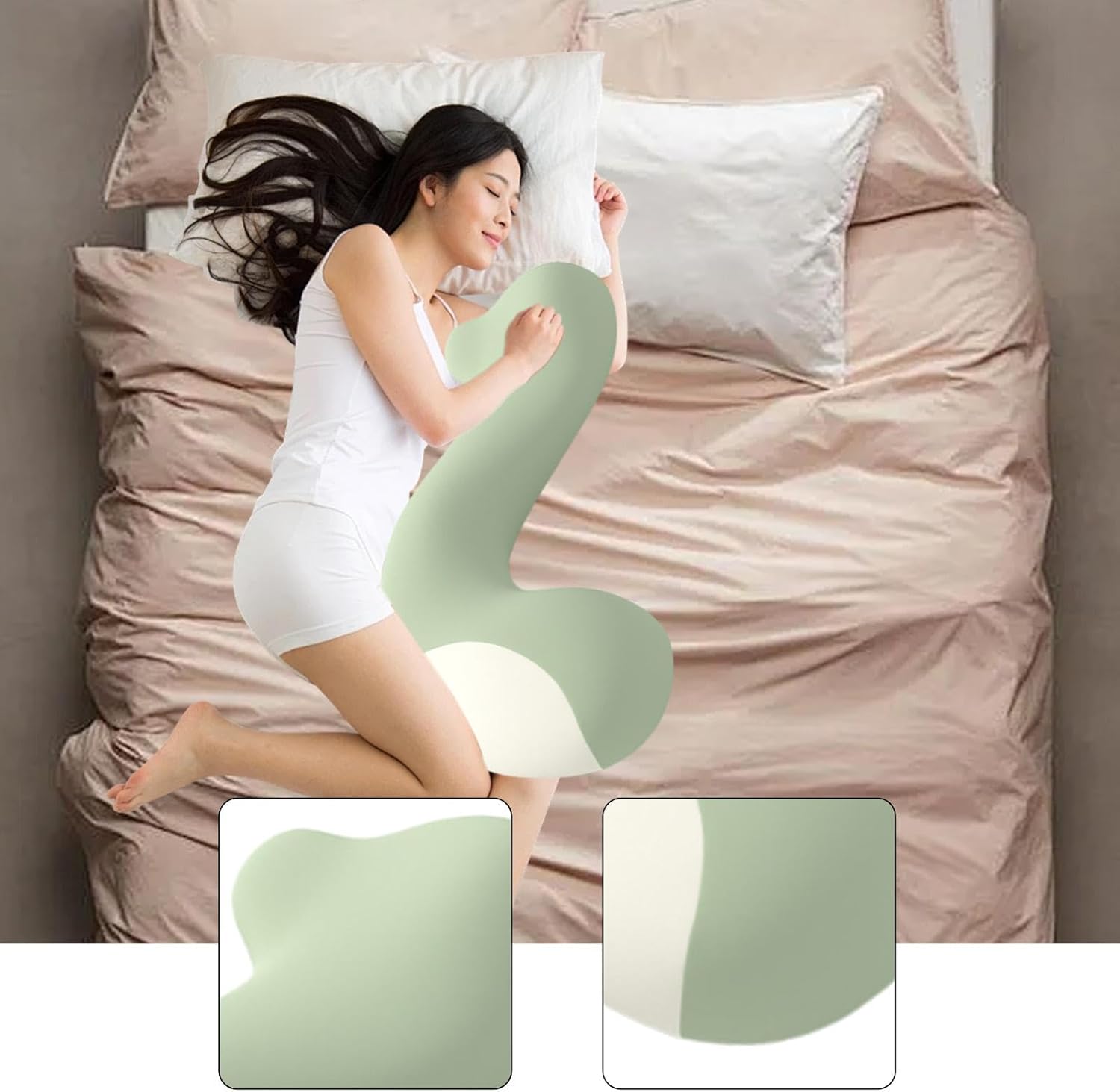 Long Body Pillow for Sleeping Memory Foam HIPS Lower Back Support Ergonomic Side Sleeper Pillow 38.58x16.14x5.12 Inch- Gray Green