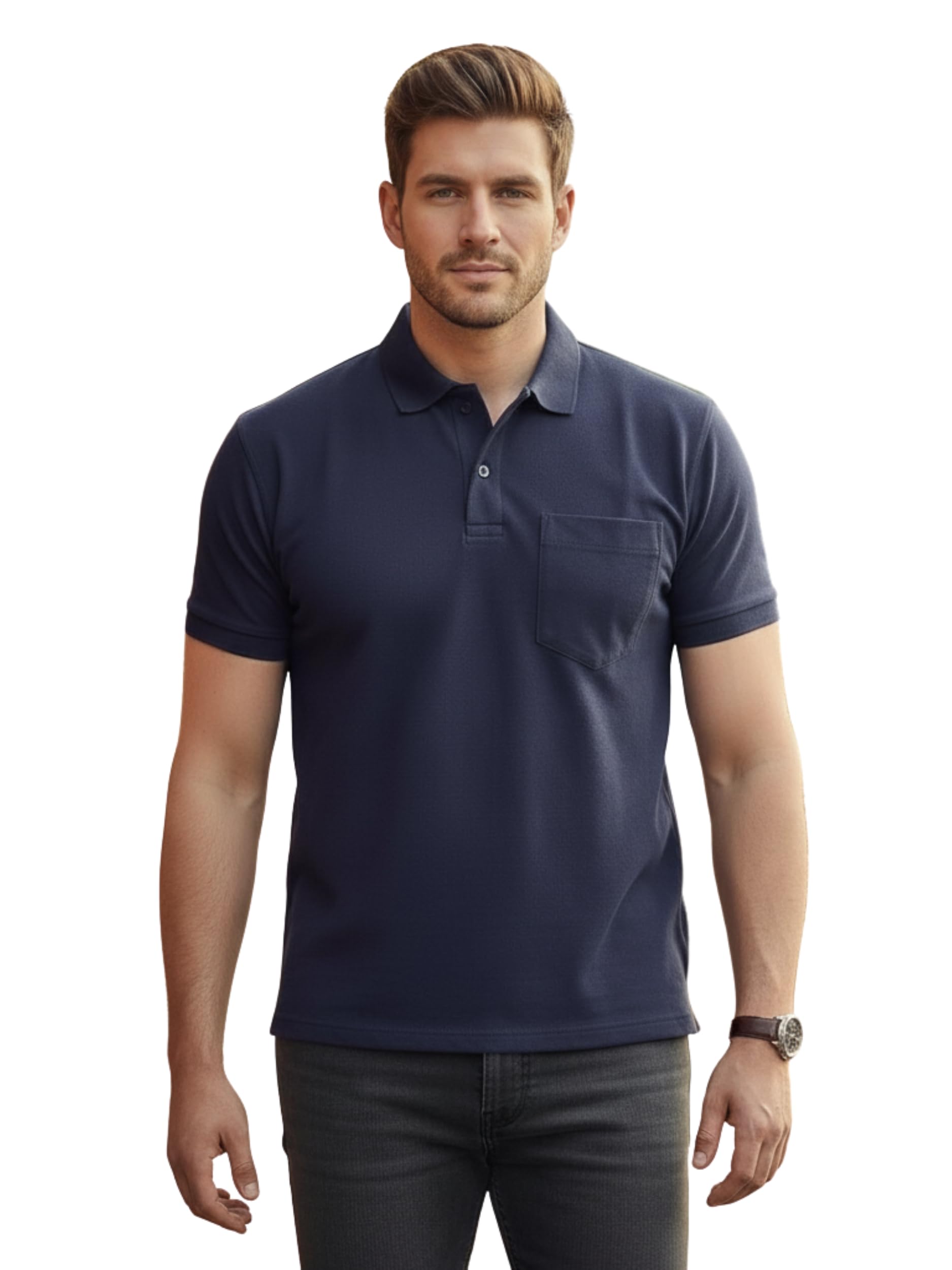 Men's Polo T-Shirt Regular Fit Half Sleeves with Pocket and Bottom Neck Collar for Casual and Daily Use.-image-17