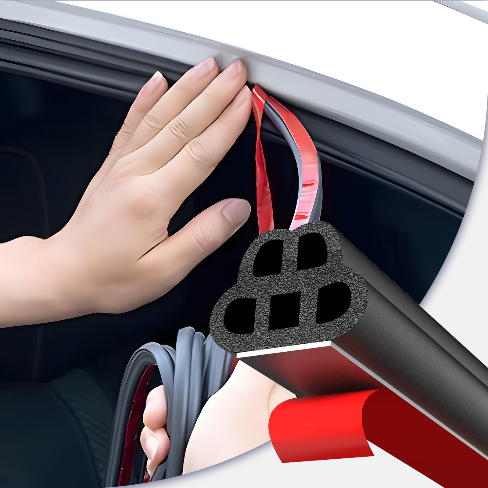 70.5 Ft Car Door Seal Strip Universal Self Adhesive Automotive Weather Stripping, Double Layer 5-Hole Car Door Soundproofing Strip, Rubber Seal Strip for Cars Trucks SUVs RVs