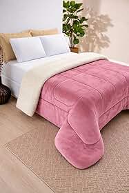 Edredom Cobertor Grosso Coberdrom Sherpa Pele Carneiro Peludo Casal Queen 2,20 x 2,40m (Rose)