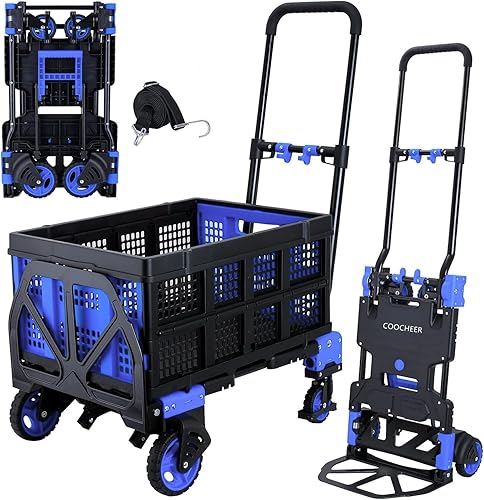 Miniatura 13 de Carro de mano plegable 2 en 1, carrito de mano plegable de 330 libras, carrito de mano plegable con mango retráctil y 4 ruedas de goma, carrito de