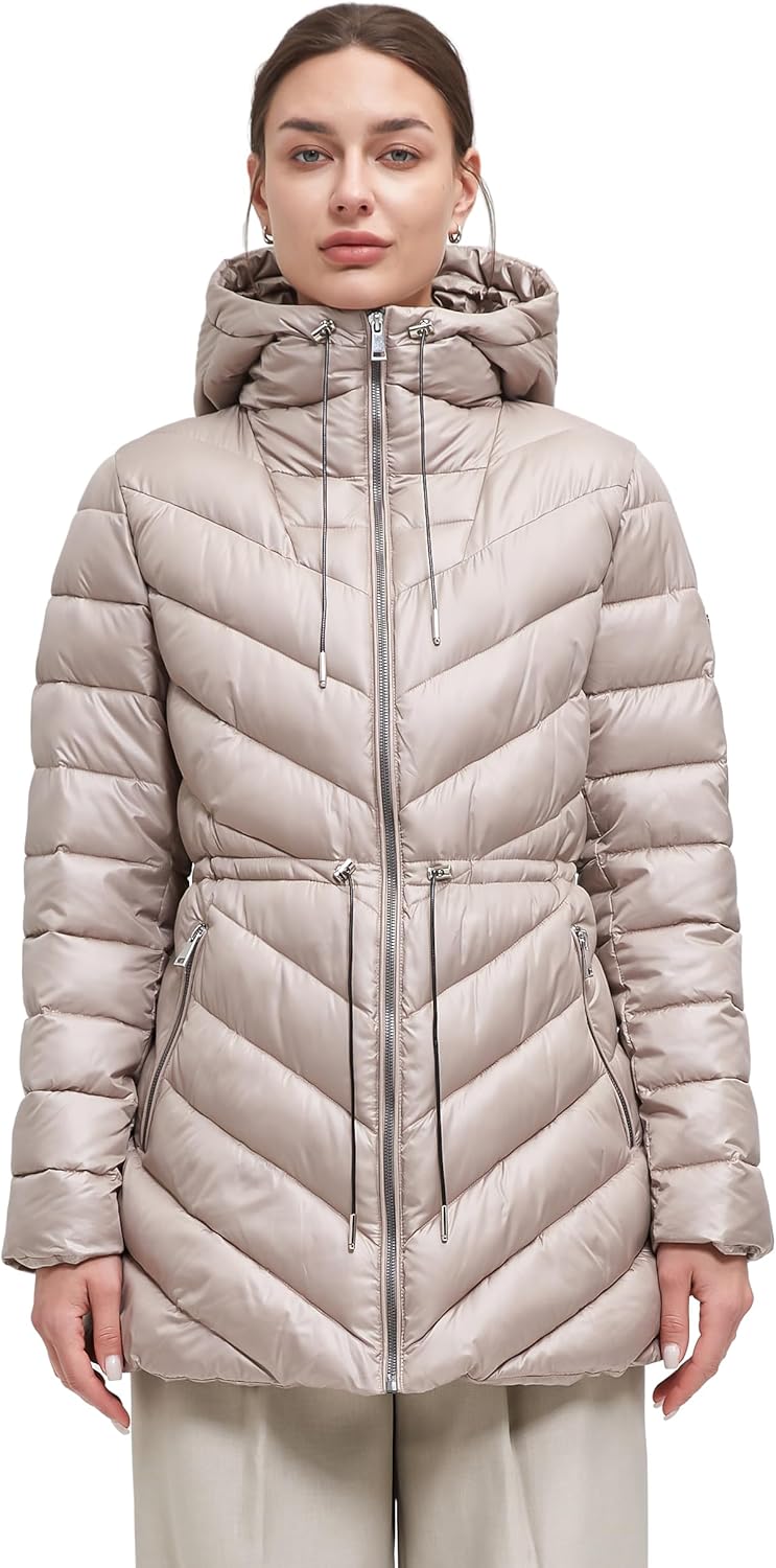 BINACL Women's Winter Warm Long Stylish Shiny Coat Outwear Pockets Quilted Thicken Hooded Parka Jacket with Adjustable Waist