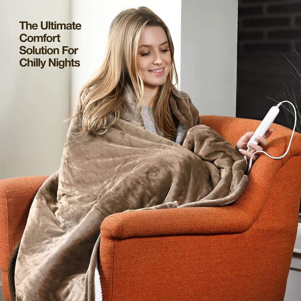 Medical king Heated Blanket, Machine Washable Extremely Soft & Comfortable Electric Blanket Throw Fast Heating with Hand Controller 10 Heating Settings & auto Shut-Off (Beige, 50 x 60) Beige 50" x 60"