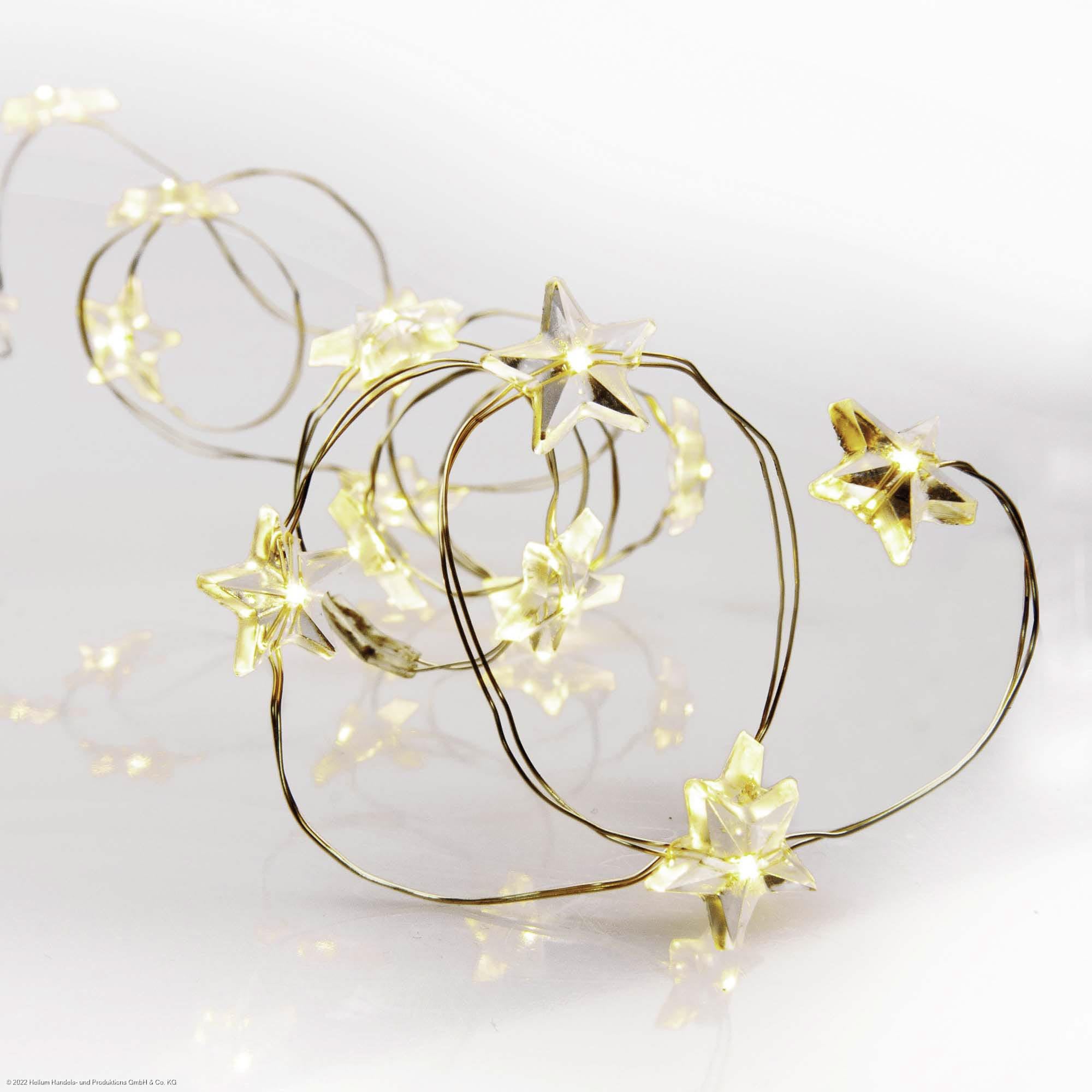 hellum 525045 LED Fairy Lights 20 LED Decorative Warm White 95 cm Light Length 30 cm Cable Timer Stars Motif Christmas Battery 3 x AA (not included)