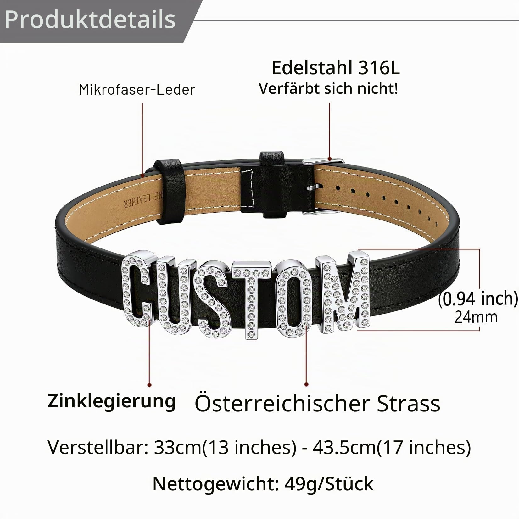 U7 Leder Choker Kette Damen Halskette Collier Halsband Personalisiert Name Lederkette mit Buchstaben/Zahlen/Zeichen Charm DIY Lederhalsband Necklace Modeschmuck für Frauen Mädchen