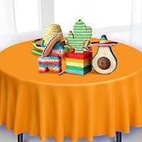 Vista 5 de 12 Pcs Round Cinco De Mayo Fiesta Tablecloths, Plastic Fiesta Table Cloth Multi Colored Disposable Round Table Covers for Taco Night,Dia De Los