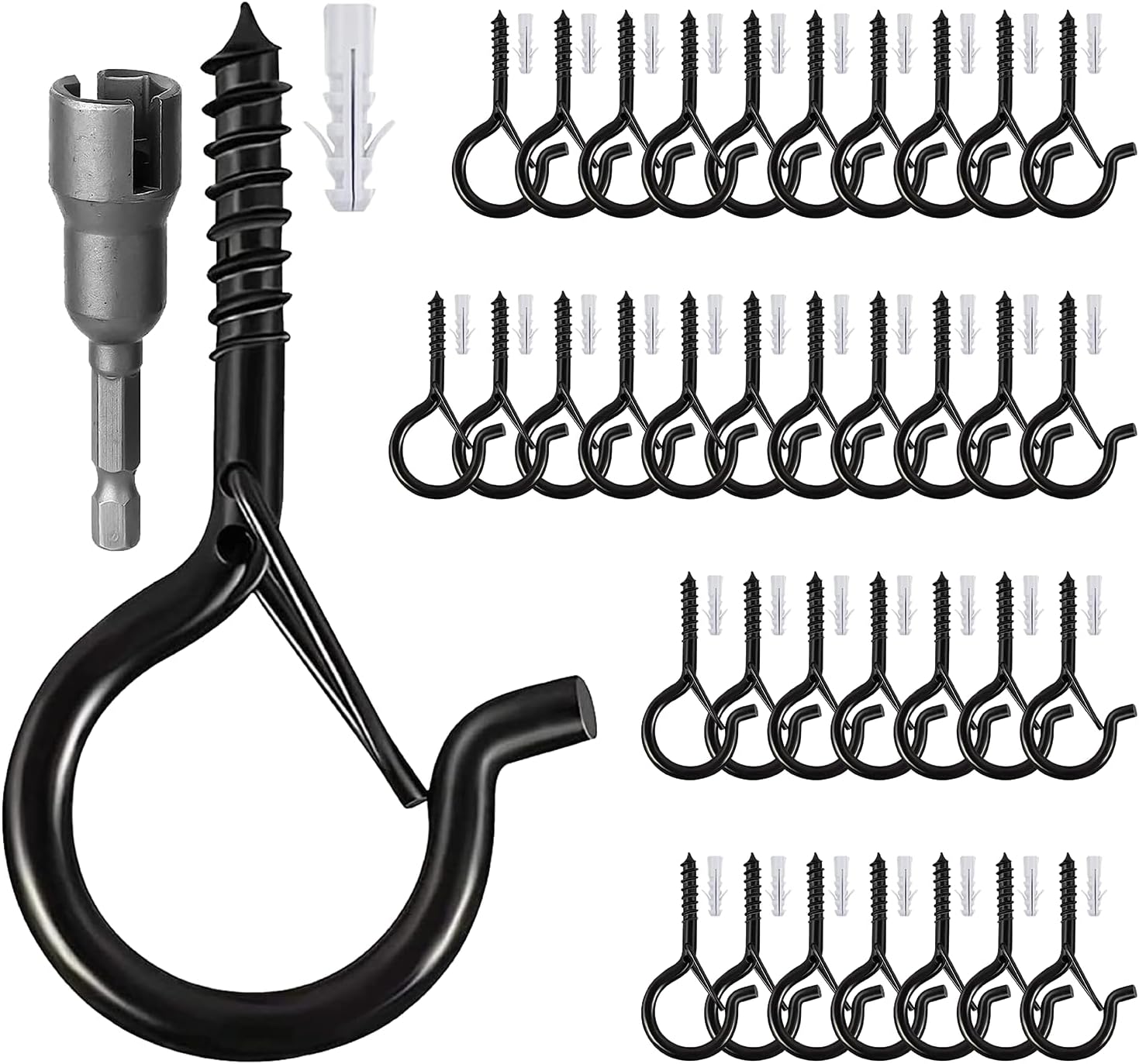 20 Pack Q Hanger Hooks, Screw in Hooks with Safety Buckle