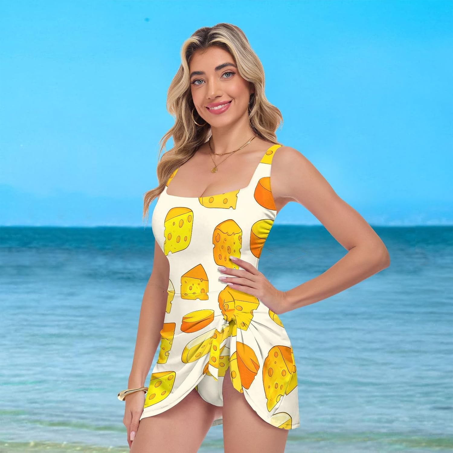 Cheese Yellow Women's One Piece Swimsuits Tummy Control Bathing Suits S A2303190