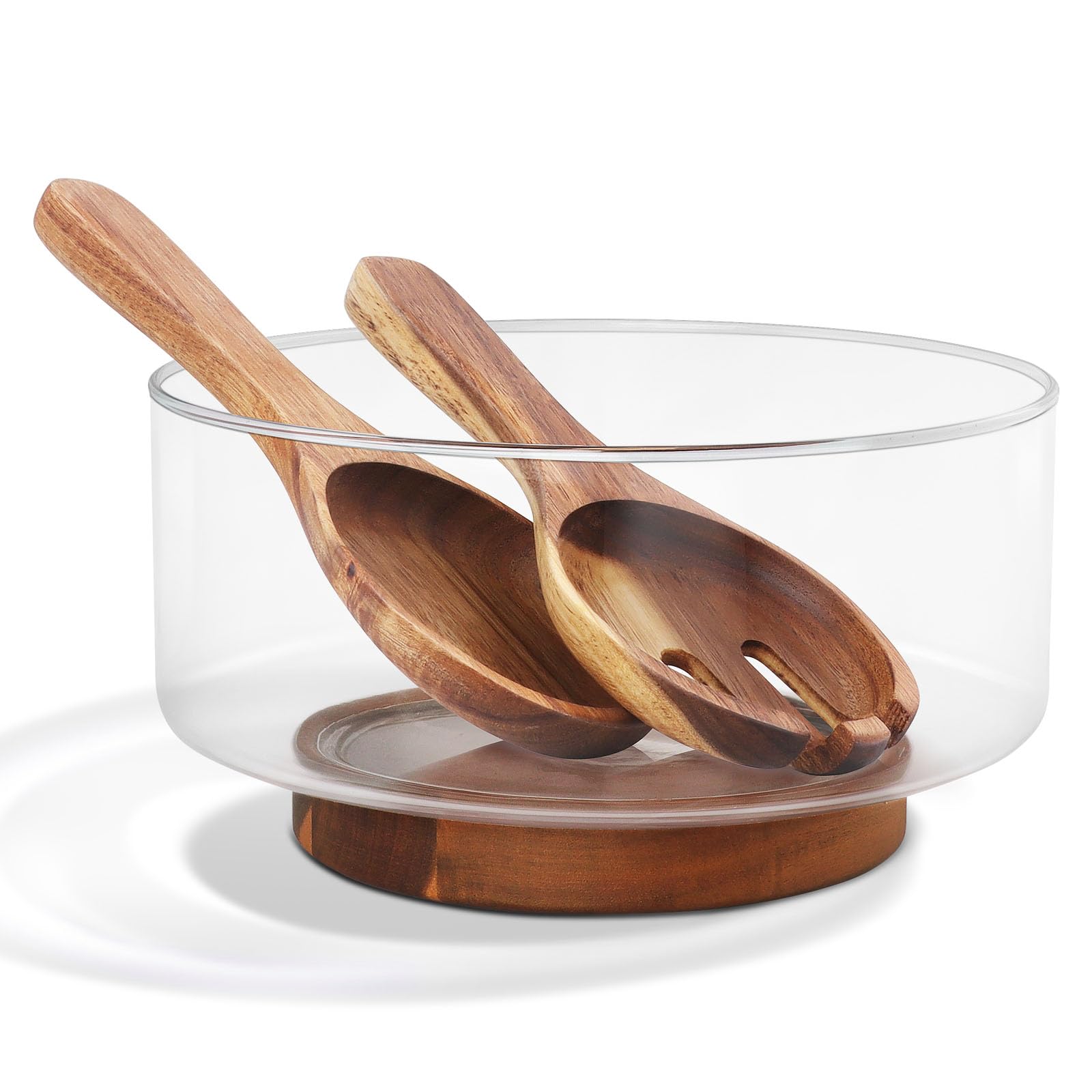 Uaugulft Large Glass Salad Bowl Set with Serving Utensils - 10 Inch Glass Mixing Bowls & Serving Tray, Perfect for Entertaining, Hosting Essentials for Home Kitchen