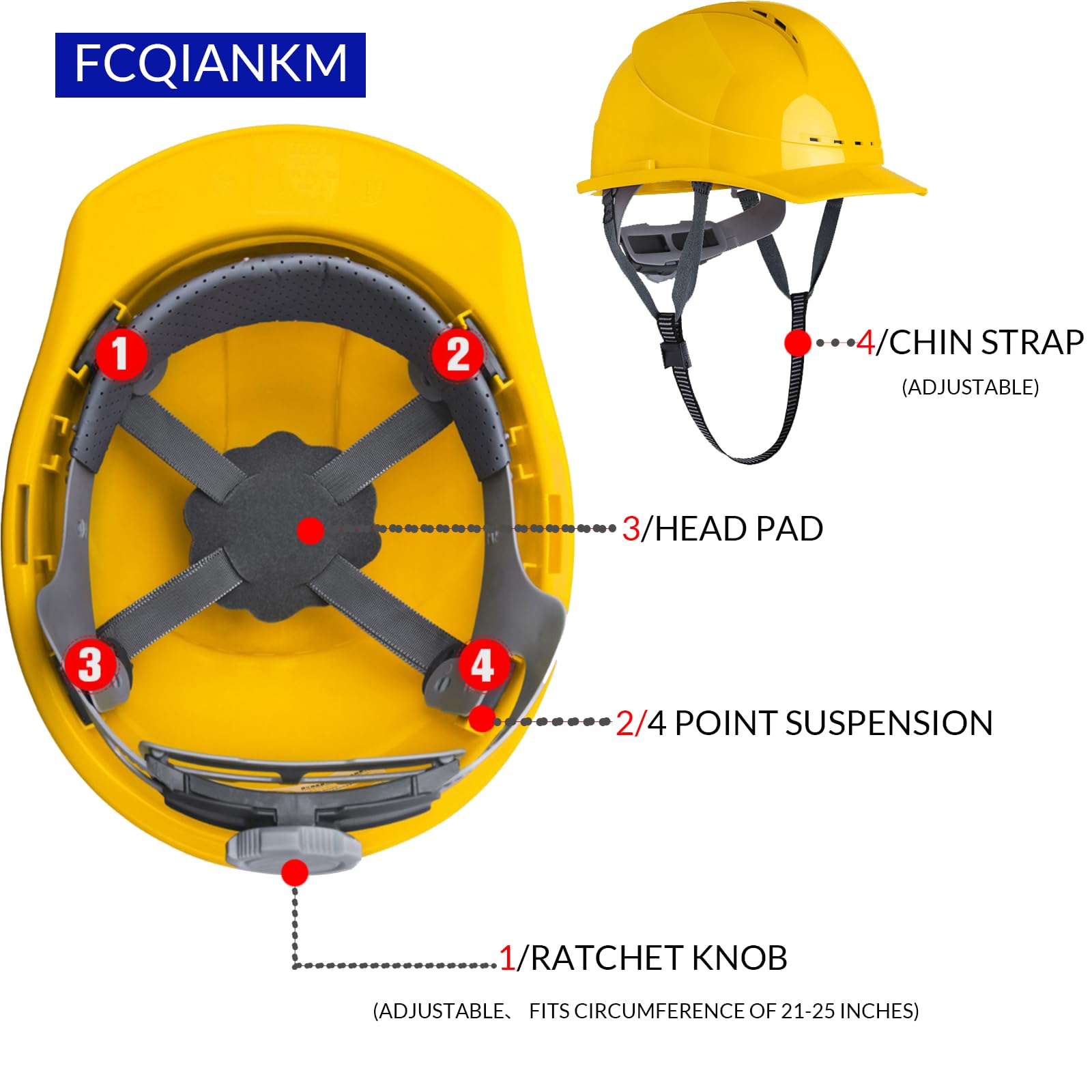 Custom Hard Hat with Suspension, Construction Adjustable Ratchet Hard Hats,Personalise Hard Hat,Add Your/Logo/Text/Photo (A Style)