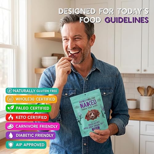 Miniatura 6 de Brooklyn Biltong Steakhouse, rebanadas tiernas de ajo desnudo (2 onzas, paquete de 2), bocadillos de proteína de carne alimentada con pasto, 1.13 oz