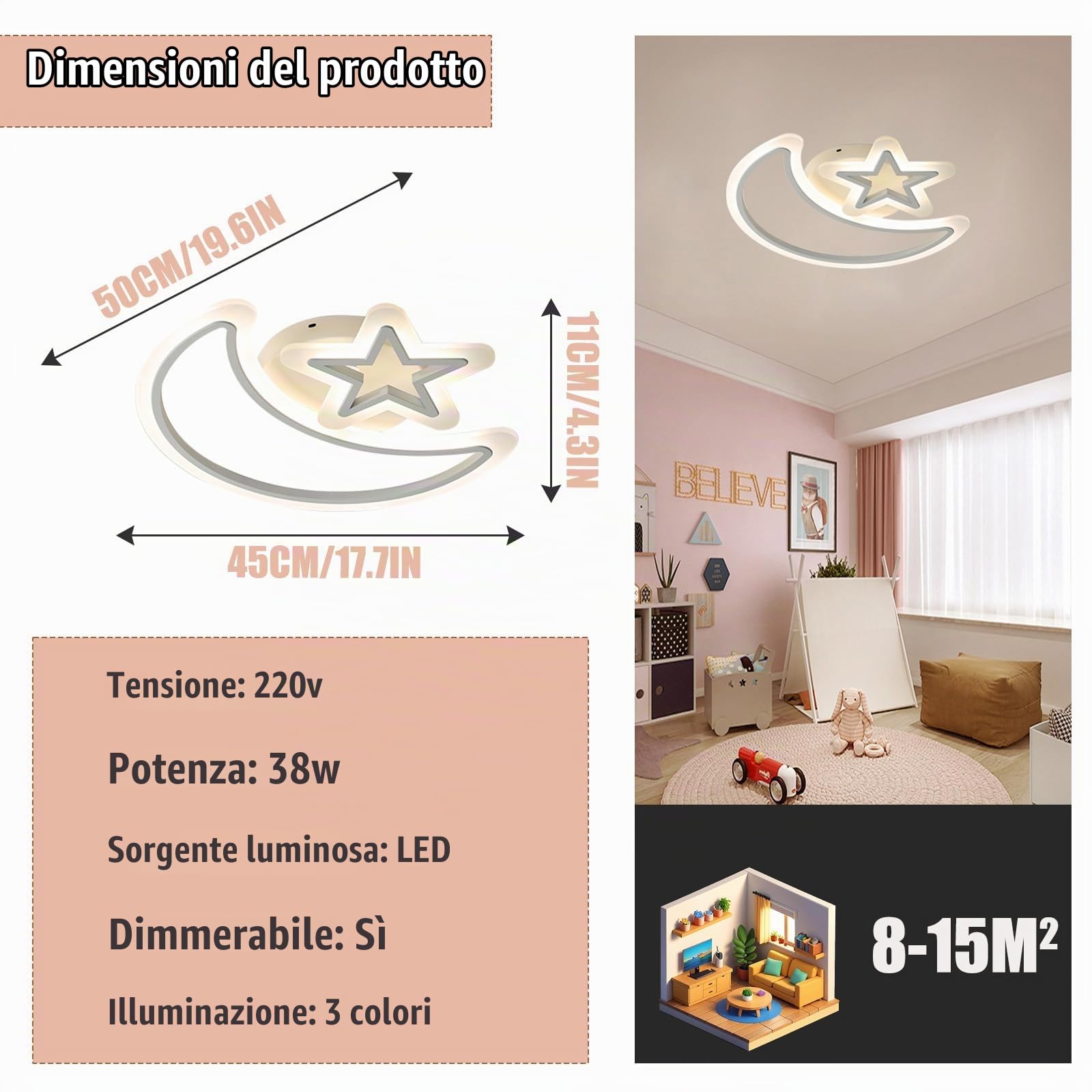 Lampadario Cameretta Bambini Lampade A Sospensione Moderne Creativa Per Camera Da Letto Plafoniera LED Con 50CM38W Telecomando Dimmerabile Plafoniere APP Luce Morbida Protezione Degli Occhi