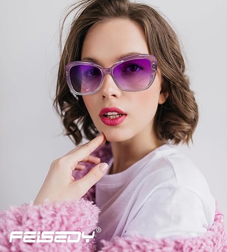 Miniatura 2 de FEISEDY Gafas de sol para mujer, Vintage Square Cat Eye Gafas de sol, protección UV lente gradiente B9121