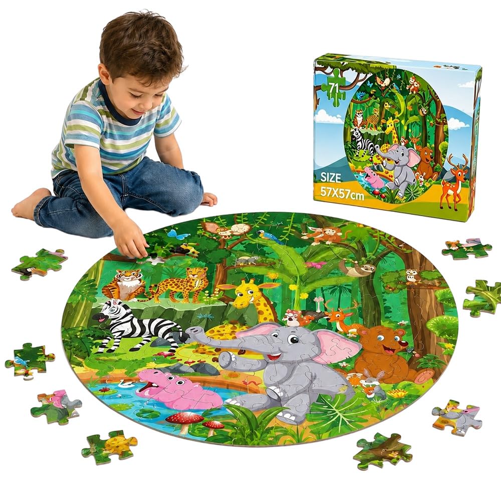 Animal Floor Puzzle, 71 Pcs Round Heavy Duty Cardboard Floor Jigsaw Puzzle