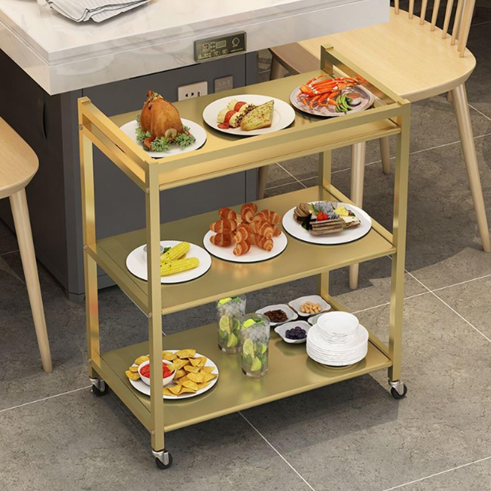 Cocina Portaverdure mobile, portapiatti for pentole calde, portaoggetti for cestini da cucina, multistrato pavimento a Estante de almacenamiento(Nero)