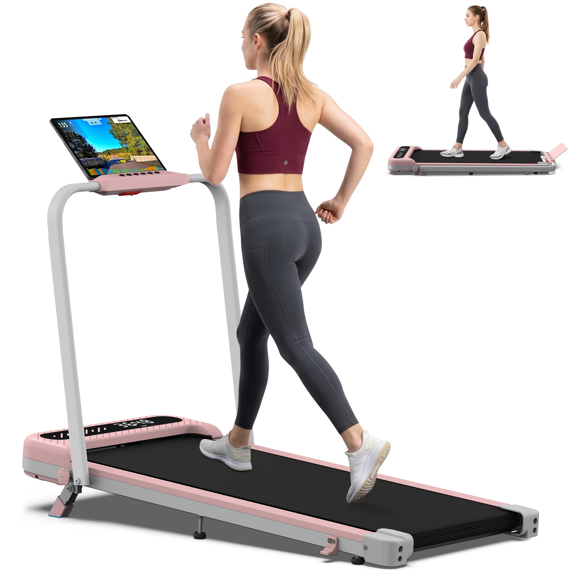 WELLFIT Walking Pad with 10% Incline, Under Desk Treadmill with Handrail | Treadmill with 140KG Capacity, Portable Compact Treadmill for Home/Office, Easy to Move, Upright Placement, Running Machine