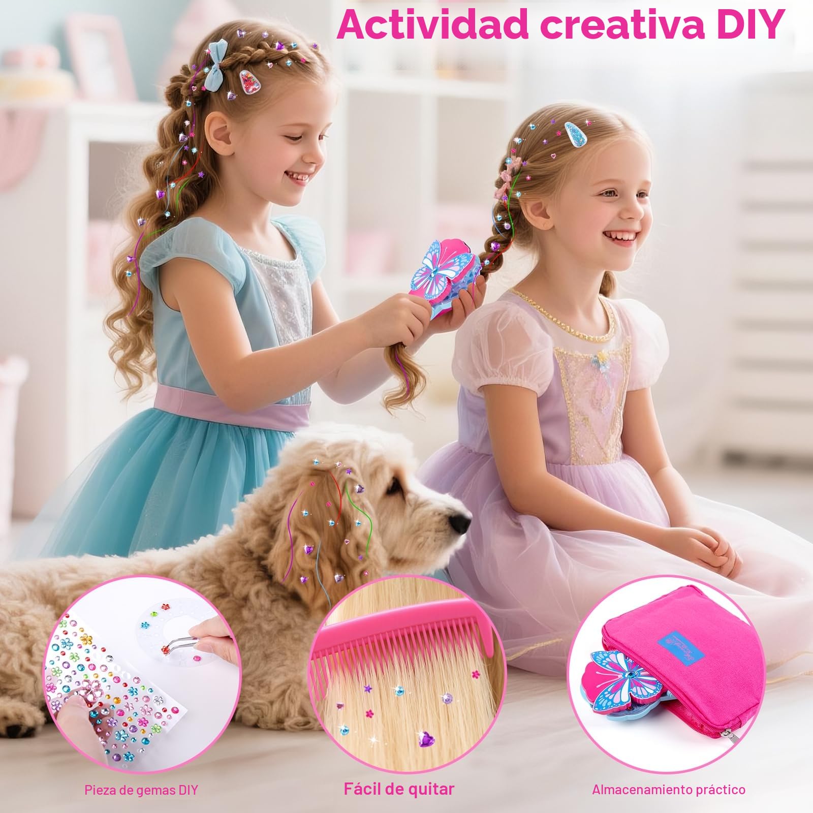 SEMKOTREE Hair Bedazzler Kit, Accesorios Pelo Herramientas de Peinado con 480 Gems y Extensiones, Purpurina Pelo Brillantes para el Pelo Regalo Niña 6 7 8 9 10 Años