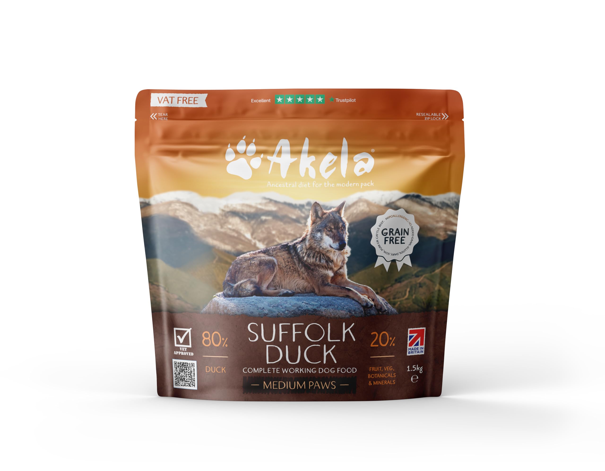 Akela Complete Dry Working Dog Food 1.5/2Kg (Suffolk Duck MEDIUM PAWS, 1.5Kg)