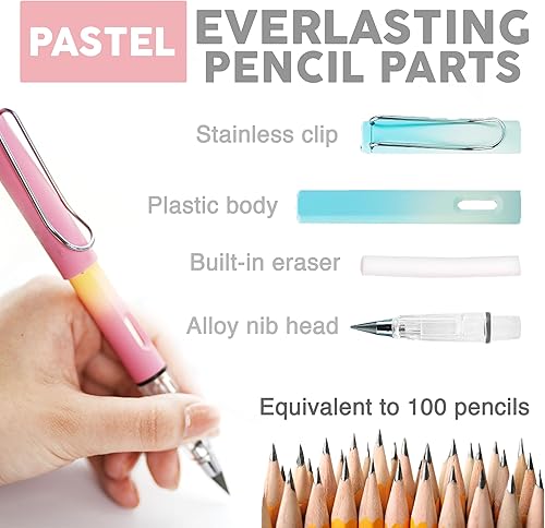 Miniatura 3 de Primo Lines Everlasting Pencil Black Technology Pencil - 6 lápices sin fin con borrador, 6 puntas de repuesto de alta calidad, 3 soportes de cuero