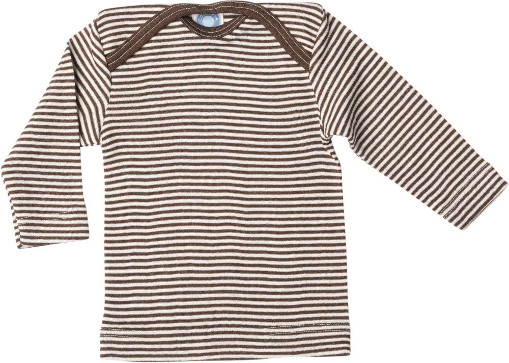 Cosilana Red Baby Shirt/Undershirt, 70% Organic Wool, 30% Silk (Striped Brown-Natural, 0-2 Months (Height 18-22) (50/56))