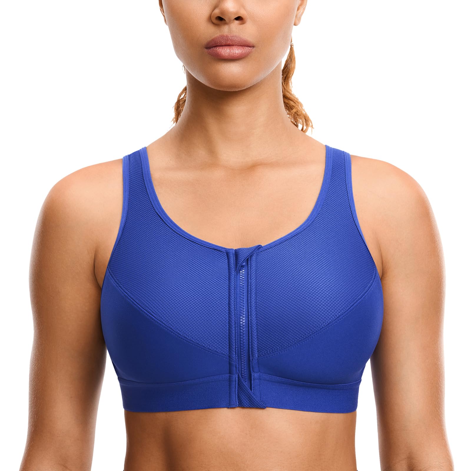 SYROKAN Women's Sports Bra High Impact Front Fastening Zipper Wireless Post Surgery Support Workout Bra — view 5