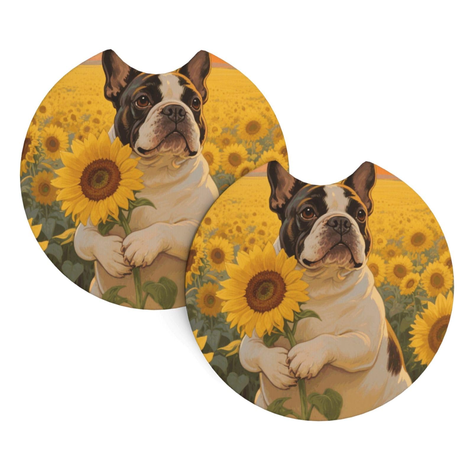 2 Pack Car Coaster for Cup Holders Flowers Dog Car Cup Coaster 2.7" Neoprene Non-Slip Automotive Cup Mat Universal Auto Car Interior Accessories for Women Men Cup Pad
