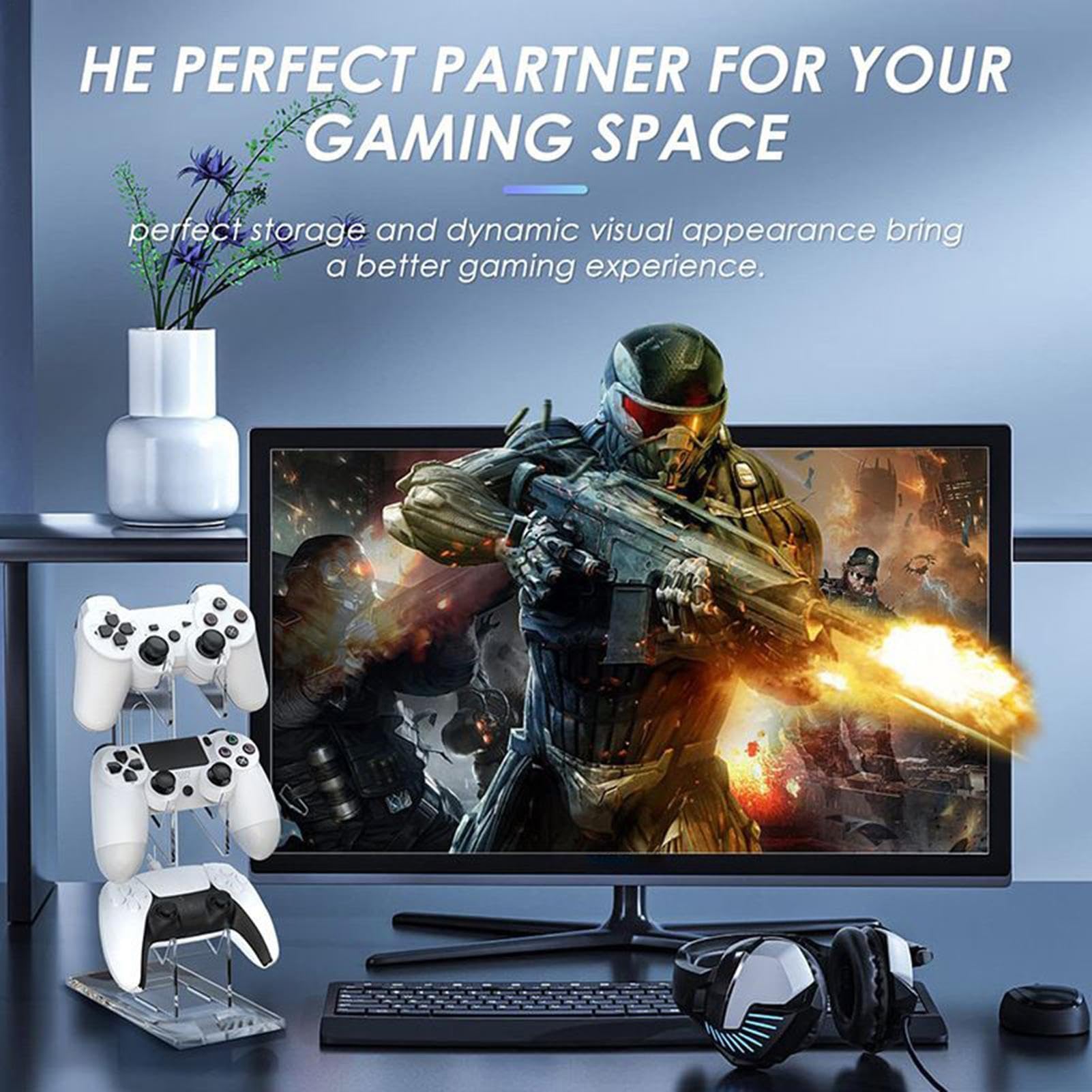 Controller-Display-Ständer, 3-stöckige Kopfhörer- und Game-Controller-Halterung für Schreibtisch, Gaming-Zubehör, stabile Unterstützung für Headsets und Controller