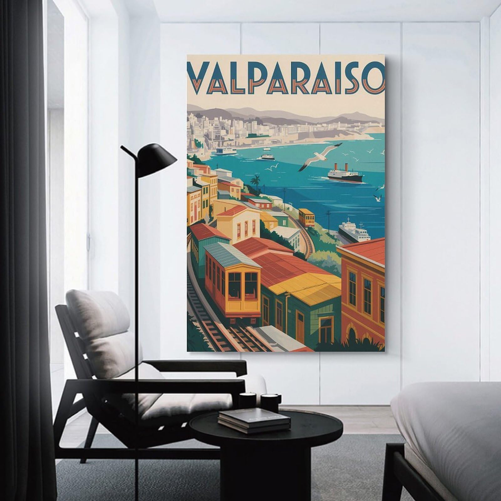Junmoney Valparaiso Vintage Travel Decorative Wall Artwork, 08x12inch(20x30cm), for Home Lounge, Bedroom Or Reading Nook, Eye Catching Artwork for Blank Walls