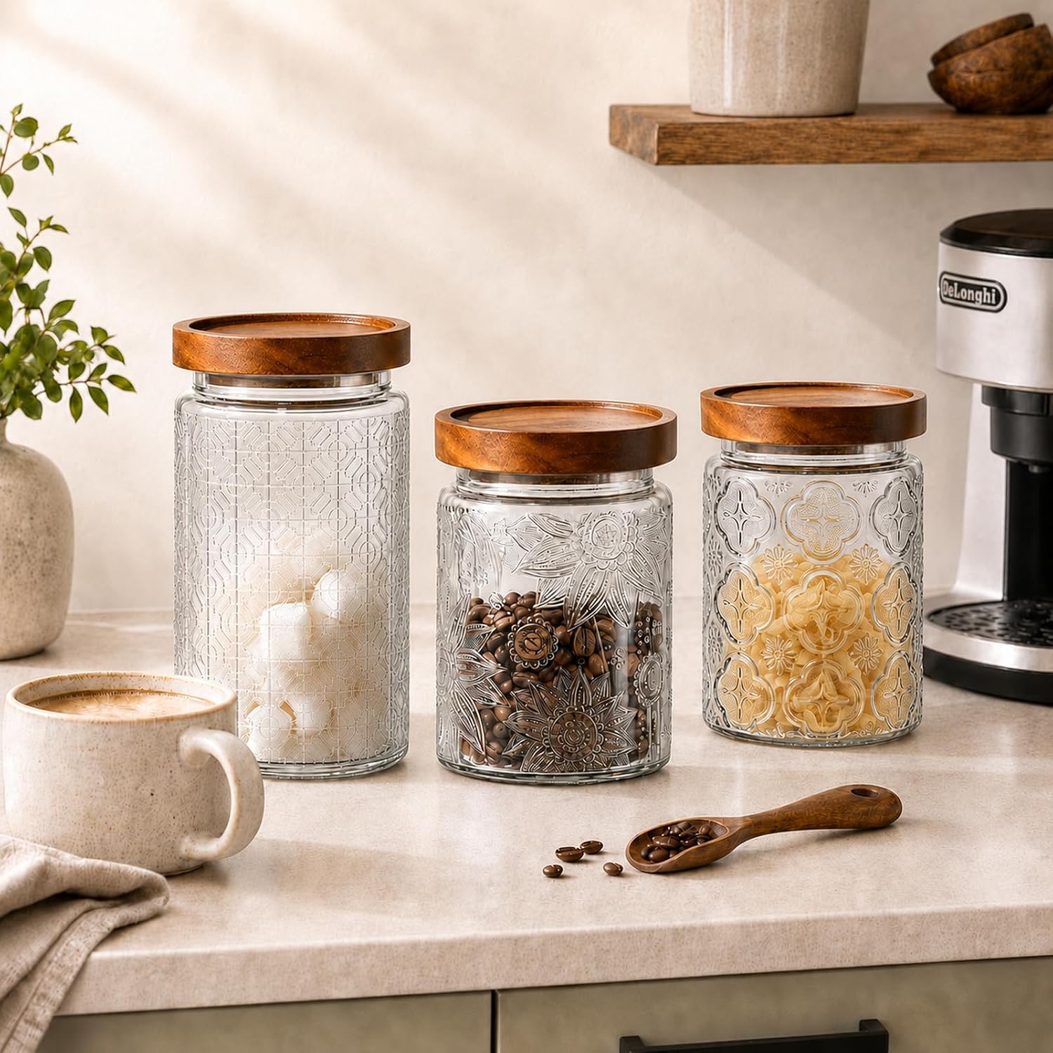 Glass Jars With Lids, Pantry Storage Containers, 24oz Coffee Canister