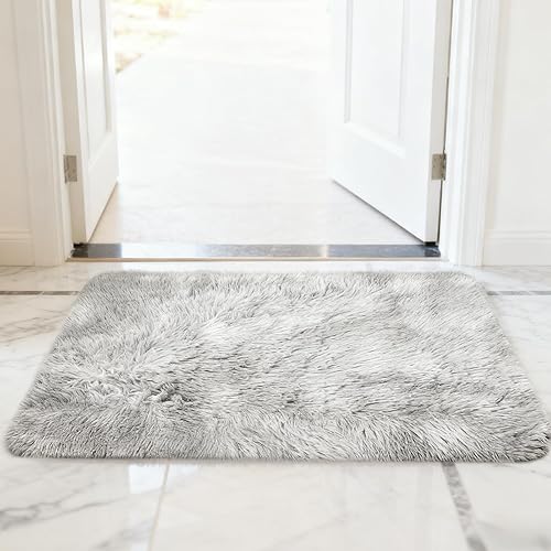 Miniatura 2 de ConCus-T Alfombra de baño gris de pelo sintético, alfombra de baño lanuda suave antideslizante para dormitorio, baño, cama de cachorro, teñido
